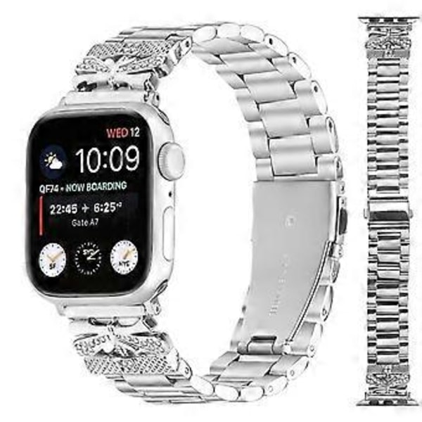 Udskiftningsrem til Apple Watch Series 10 UltraButterfly Rhinestones Decor Sølv Urrem