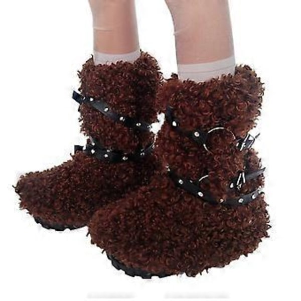 Fuskepels Leggvarmere for Kvinner Gothic Punk Nagle Leggsele Fuzzy Plysj Snøstøveltrekk Sokker for Fester og Hverdagslig bruk Teddy brun nagle st Teddy brown rivet st