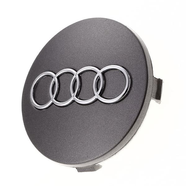 4 nye 60mm sølvfarvede Audi-fælgdæksler, emblemer