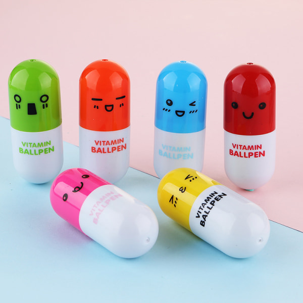 6 st/set Mini pillerformade highlighterpennor för skrivning Söt ansikte