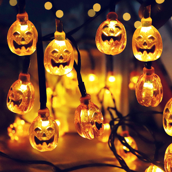 Halloween-sisustus, 3 metrin LED-akkukäyttöinen oranssi kurpitsasarja
