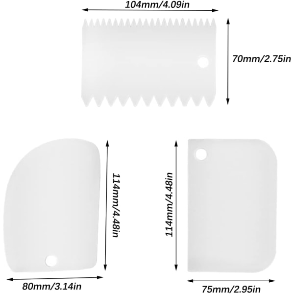 Hvid - Dejskraber, 3 stk. Kageskraber, Plastik Dejskærer