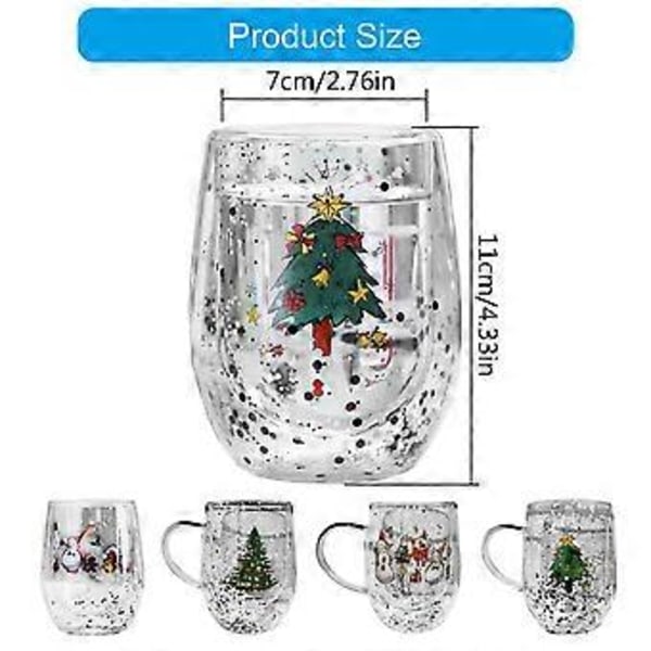 Isoleret dobbeltvægget kaffekrus i glas 300 ml julevandkop drikkeglas varmebestandigt glas til festbrug Xmas tree