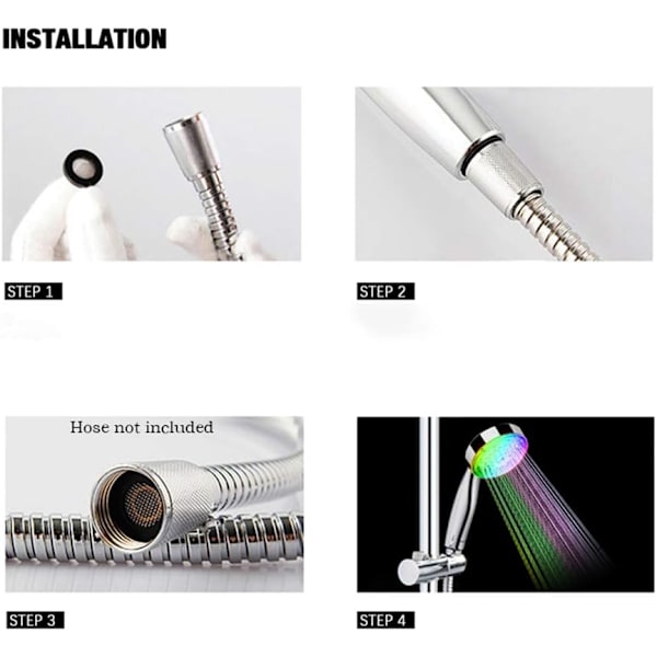 LED Brushoved, Universal Brushoved til Badeværelset, 7 Farver Automatisk