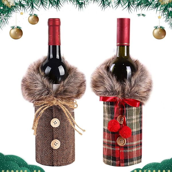 Jultomte-set för vinflaskor, 2-delat set med vinflaskor, juldekoration