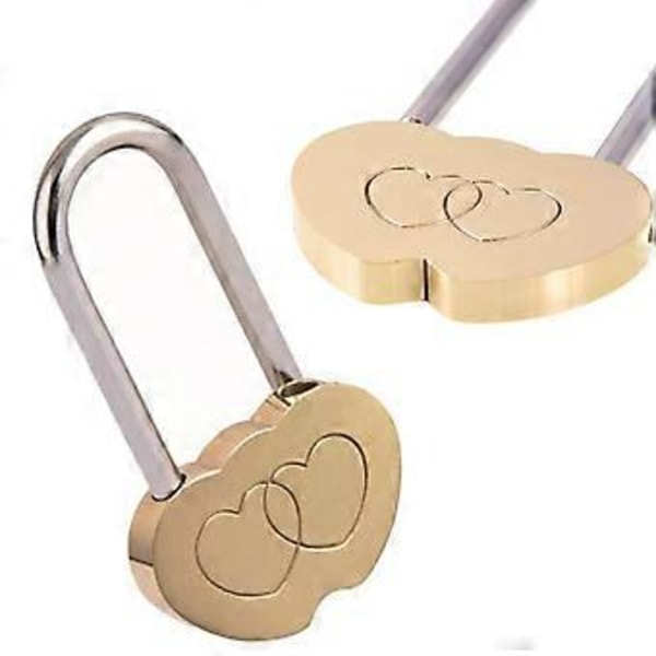 2 stk Doble Hjerte Låser 40MM Hengelås for Jubileum (Ingen Nøkkel)
