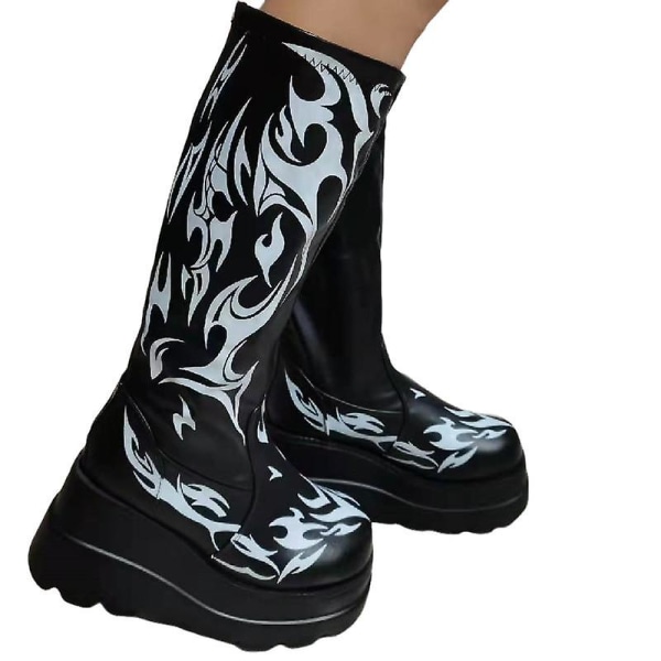 Printed Fire Shadow Boots Platform Boots Kilskor.42.