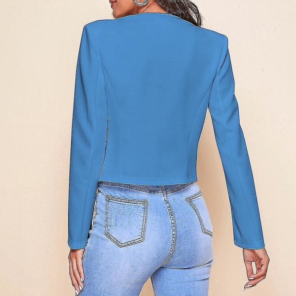 Dam Långärmad Mini Blazer kostymjacka Casual Office Cardigan Bolero Shrug.M.Blue