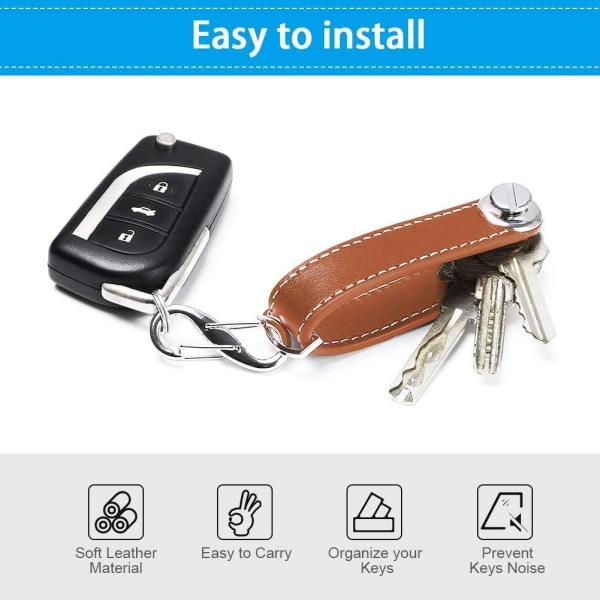 Brun - 1 lädernyckelring - Nyckelring för män - Avtagbar nyckel Ri