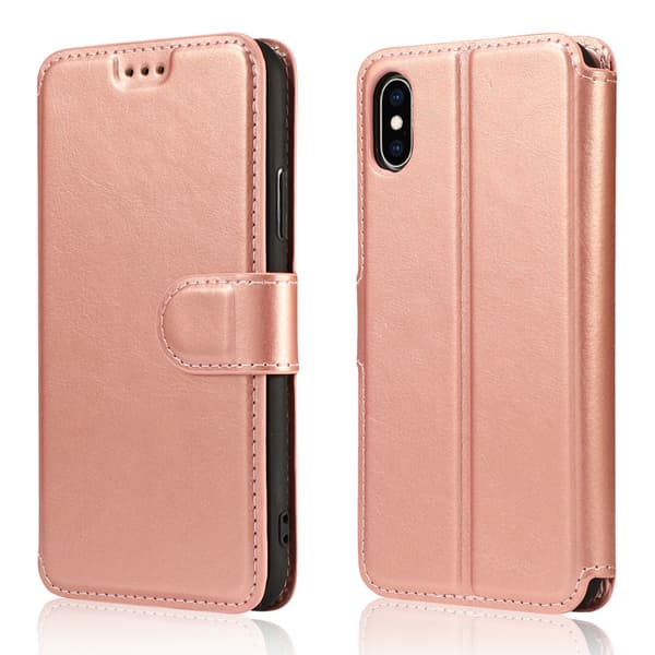 Plånboksfodral i roséguld, Premium läderfodral Folio Flip Cover wit