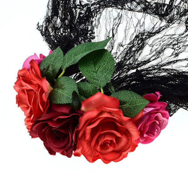 Kvinners Dia de los Muertos Rose Flower Costume Hodeplagg Hallowe
