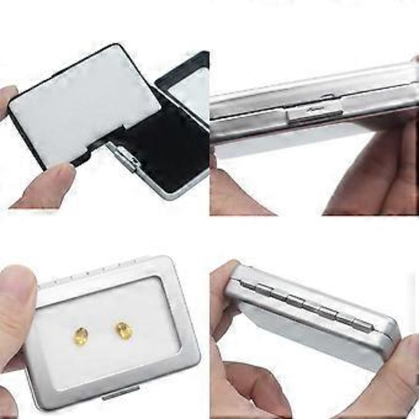 Fyrkantig Metall Ren Diamant Display Organizer Smyckesförvaring Present Ädelstenar Box Silver Svart Mjuk Svamp Kudde Lös Silver S Silver S