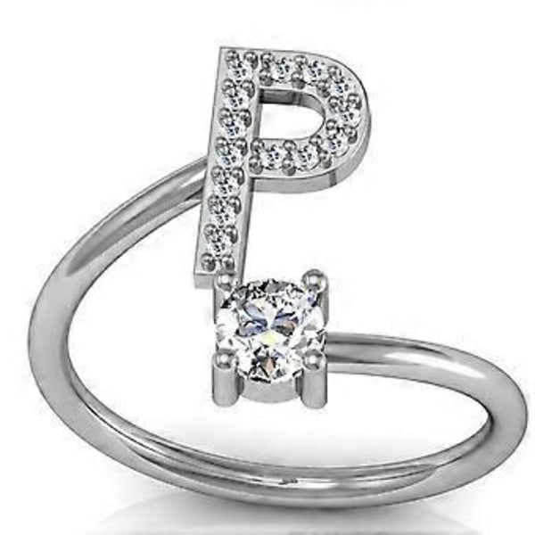Justerbar ring med initial for kvinder og piger med indlagt krystal P