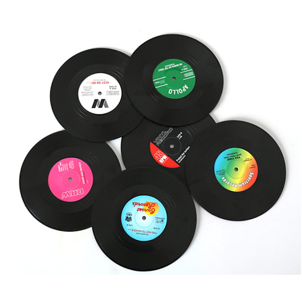 6 vinyylialustaa retro CD-levykuviolla, juoma-alusta, lasinalunen, Re