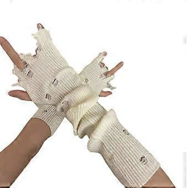 Gotiska slitna handskar för kvinnor Y2K Hollowout Casual Handskar Dekorativa handskar Coola tjejer Y2K Armärmar Accessoarer Vit White