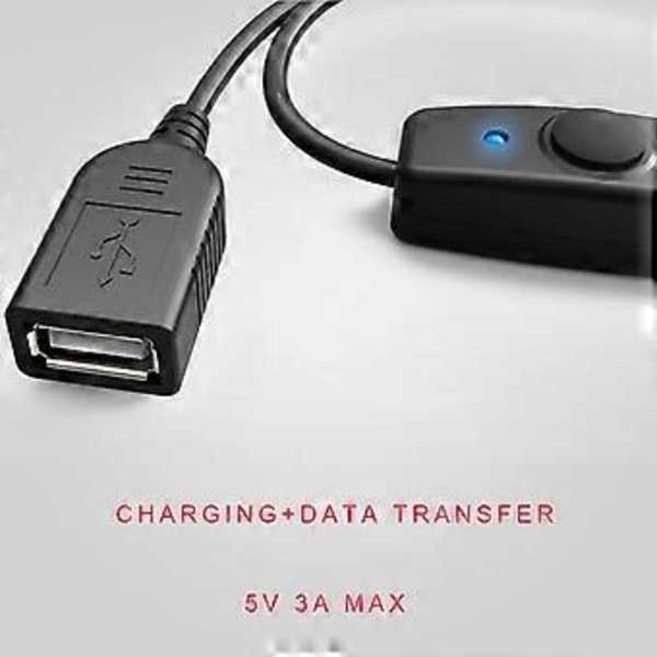 USB A 2.0 Hunn til Hann Skjøteledning med Bryter PÅ/AV Strømbryter USB Datatilkobling 50cm