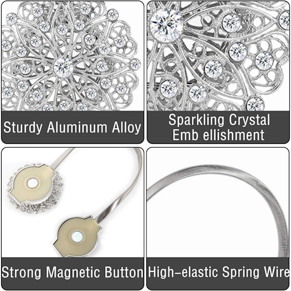 Silver - Gardinuppsättningar med magnetiska stängningar [2-pack], Elast