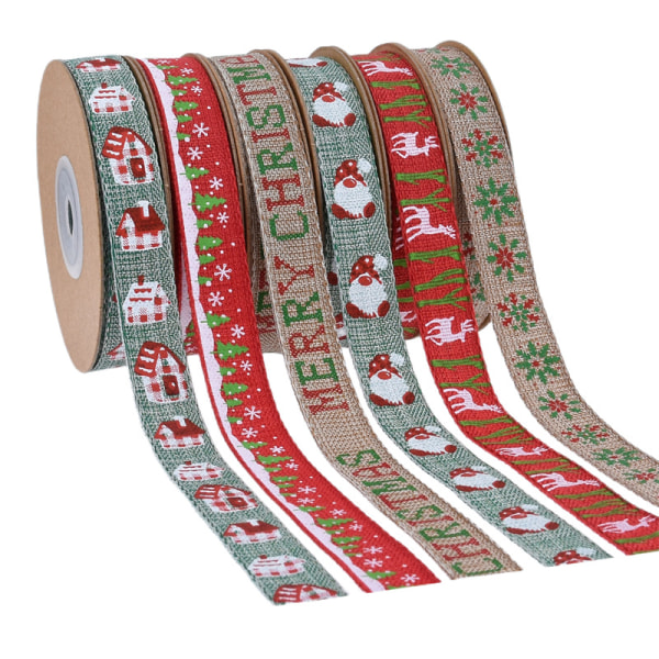 6 stk (15 mm) Julebånd til gaveinnpakning, rødt julebånd til håndverk