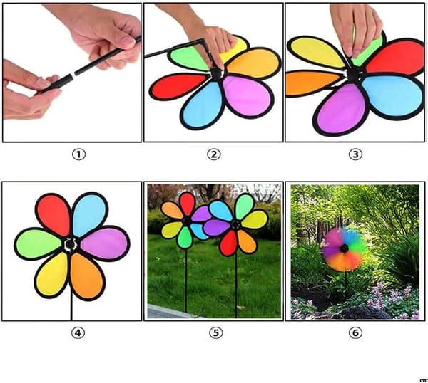Sæt med 4 farverige vindmøller på 23,9 cm til have og gård