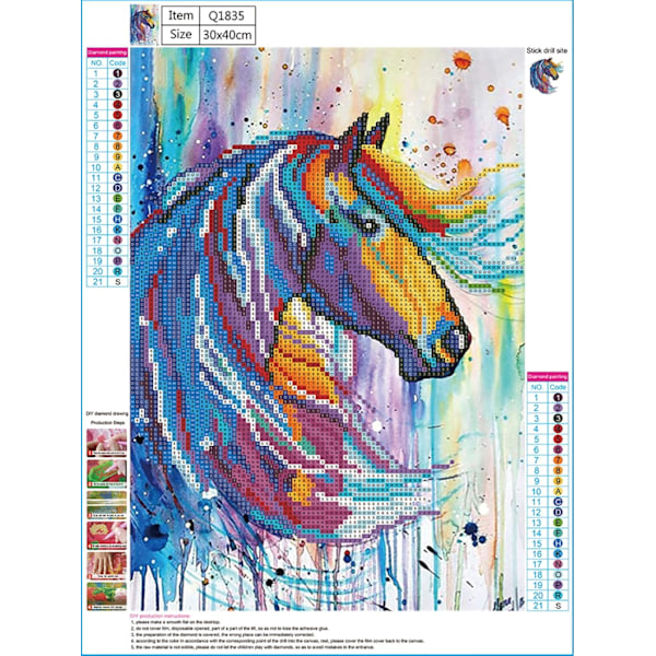 5D Diamantmaleri Kit 30x40cm DIY Farverig Hest Diamantkunst Ki