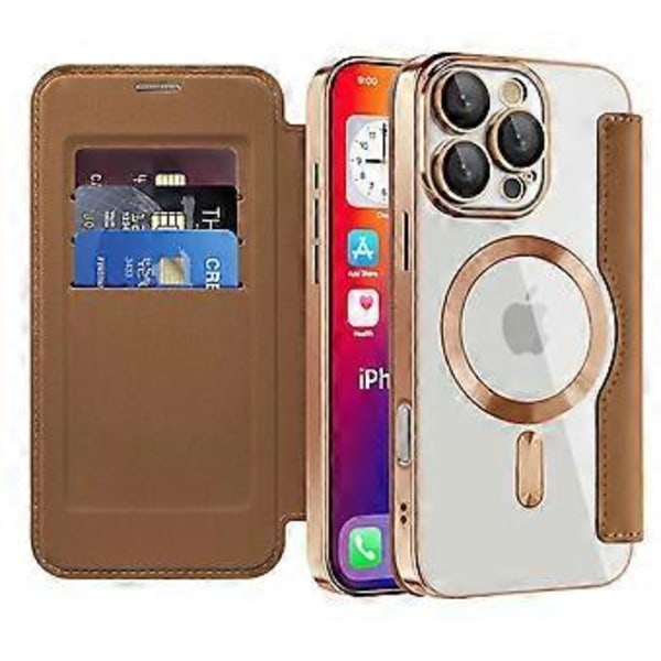 Magnetisk etui til iPhone 16 Pro Max med kortlommer, RFID-blokering og lædercover Style E