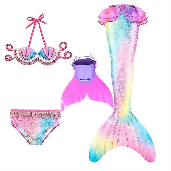 3/4- set tjejer&#39; Badkläder Mermaid Tail Set Badkläder för barn -allin.150,4 stycken set med simfötter