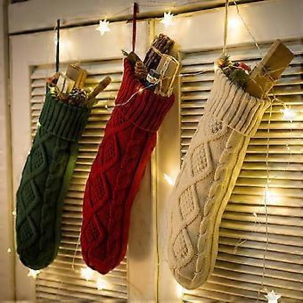 Kraftig Stickad Julklapp Present Godisstrumpor Julstrumpa Högtider Fest Heminredning Red 46cm