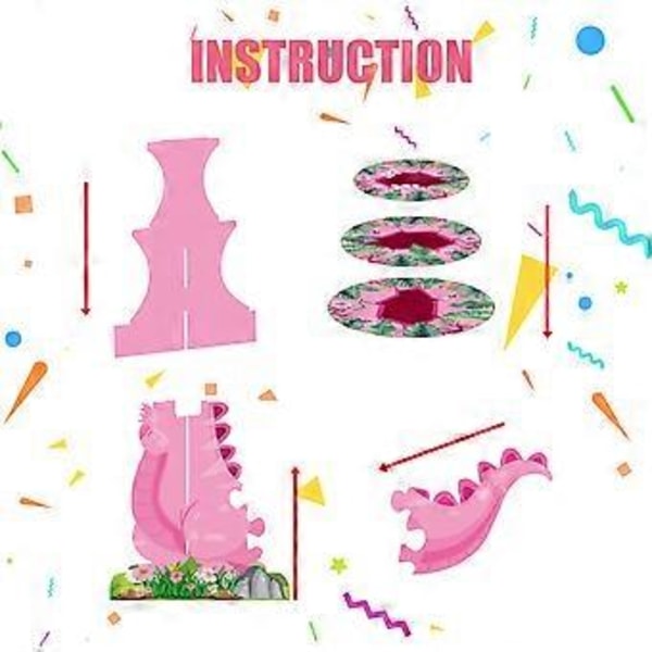 3-vånings Födelsedagsmuffinsställ Djungelmuffinstorn för Barn Kalastillbehör Pink