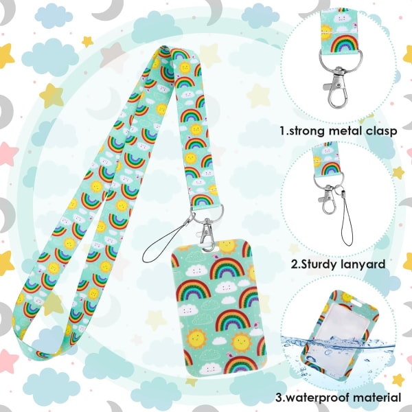1 st Lanyard med klämma för kortfodral, bohemisk regnbåge K