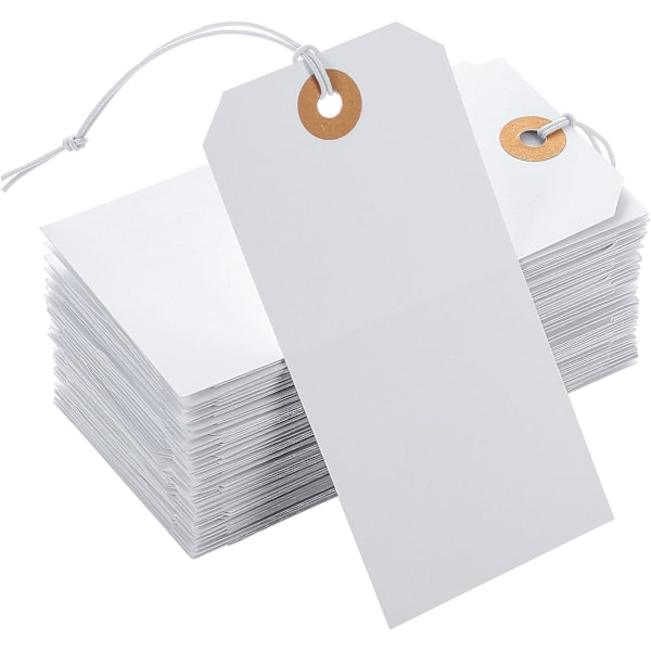 120x60mm stor prismærke med tynd snor, hvid gavemærke, blank etiket, med elastisk snor, velegnet til bryllups- og fødselsdagsdekorationer (100 stk)