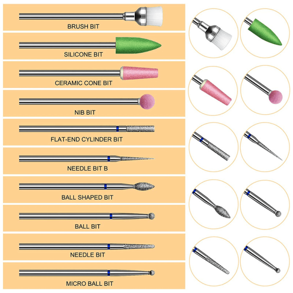 20PCS Negleboremaskine Bit, Negleboremaskine Bit Sæt Professionelt Salon Værktøj