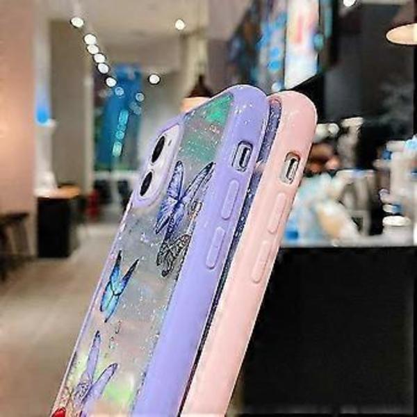 Girly Case Kompatibel med iPhone 12 Pro Max Cover Sødt Iridescent Sommerfugl Design Laser Bling Glitter Stjerner til Piger Kvinder Blød TPU Bumper Drop Beskyttelse