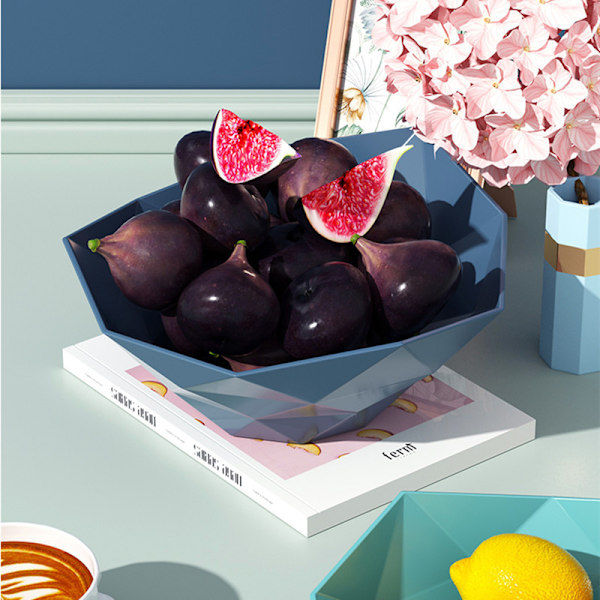 Nøttebrett geometrisk fruktkurv, snacksbeholder dekorasjon, plast fruktbolle, frukt serveringsbolle, blå