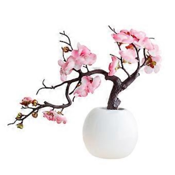 Plommonblom & Persikoblom Simulation Grenar, Magnolia Bonsai för Vardagsrum & Studierum Dekoration, Böjd Plommonpulver