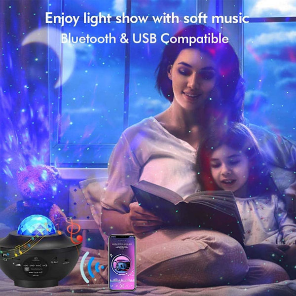 LED-projektor stjernehimmel med fjernkontroll, 3 i 1 galakselys