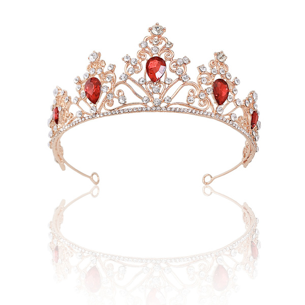 1 stycke röd ädelstenskrona Barock drottningkrona Rhinestone-krona