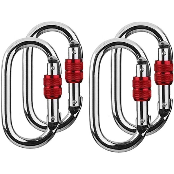 4-pack silverfärgade 25 kN hårda stålklättringskarabiner med fjäderlås