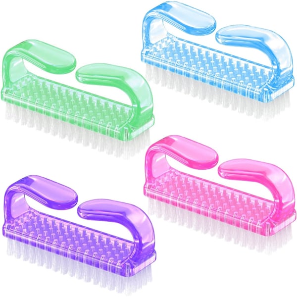 4-pack nagelborstar, olika typer av nagelborstar, med plasthandtag, lämpliga för fingernaglar på händer och fötter