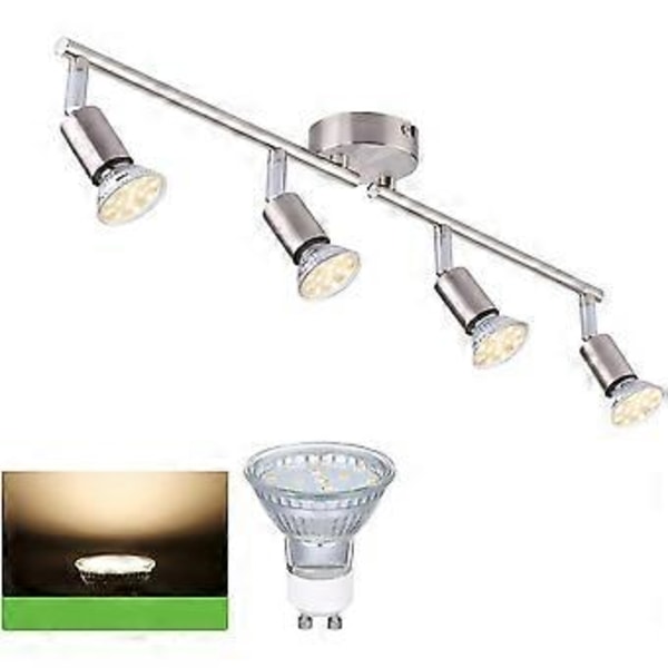 LED-kattovalaisin, 4 säädettävää kohdevaloa, hopea 4 x 4W GU10 tankokohdevalaisin LED-sisävalaistus olohuoneeseen ruokailuhuoneeseen keittiöön käytävään