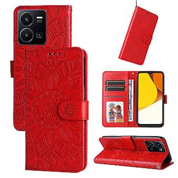 Solros Läder Telefonfodral För vivo Y35 4G / Y22s / Y22 Red