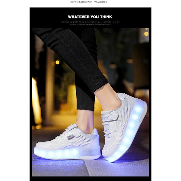 Børnesneakers Dobbelthjulede Sko Led Lys Sko Q7-yky.37.Hvid White 37