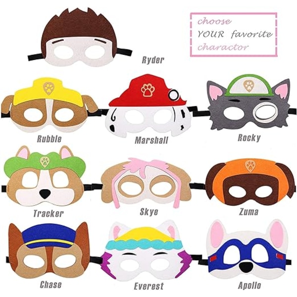 Paw Patrol Hunde leker, filtmaske, barnedyr maske, valpefest masker