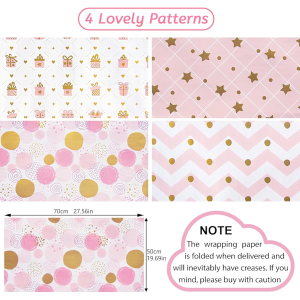 4 rosa presentpapper, presentpapper för födelsedagar, gåvor