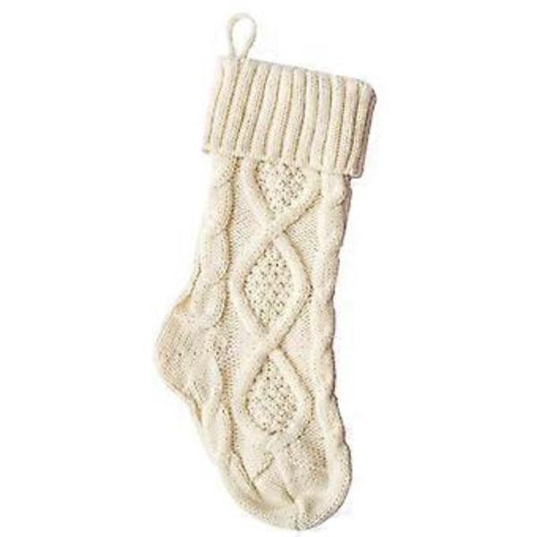 Kraftig Stickad Julklapp Present Godisstrumpor Julstrumpa Högtider Fest Heminredning White 46cm