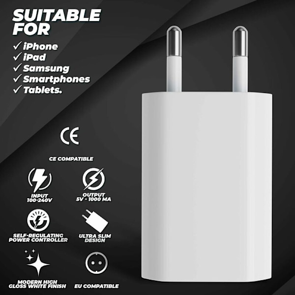 Universell 3-portars USB-väggladdare (5V 3A max) Universell USB-adapter för Apple iOS, Android, Windows bärbara enheter etc Vit