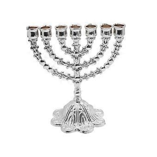 Hanukkah Menorah Metall Ljushållare Tealight Hållare 7 Grenar Ljusstake för Middagsbjudningar Dekorationer Heminredning Höjd 17cm (Silverfärgad) Silvery