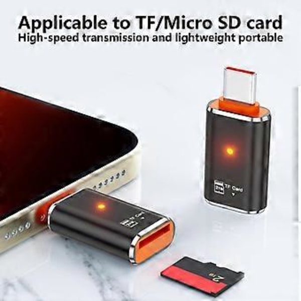 USB Type C - MicroSDs TFs -korttikameranlukija OTG-sovitinkaapeli puhelimille, tableteille ja PC:lle, musta Black