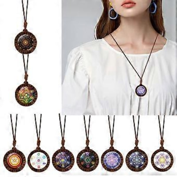 Pyhä geometria puuriipus choker vintage heksagrammi kaulakoru säädettävä pituus kaulaketju henkisille harrastajille 7