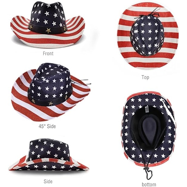 Cowboyhatte, Klassisk Amerikansk Flag Sommer Solhat Western Cowboy