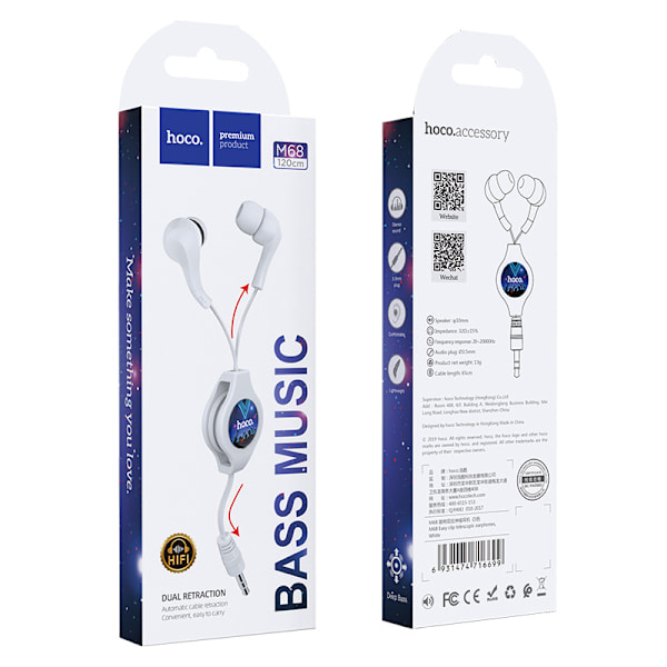 3,5 mm Jack Retractable Tangleless Stereo Earphones